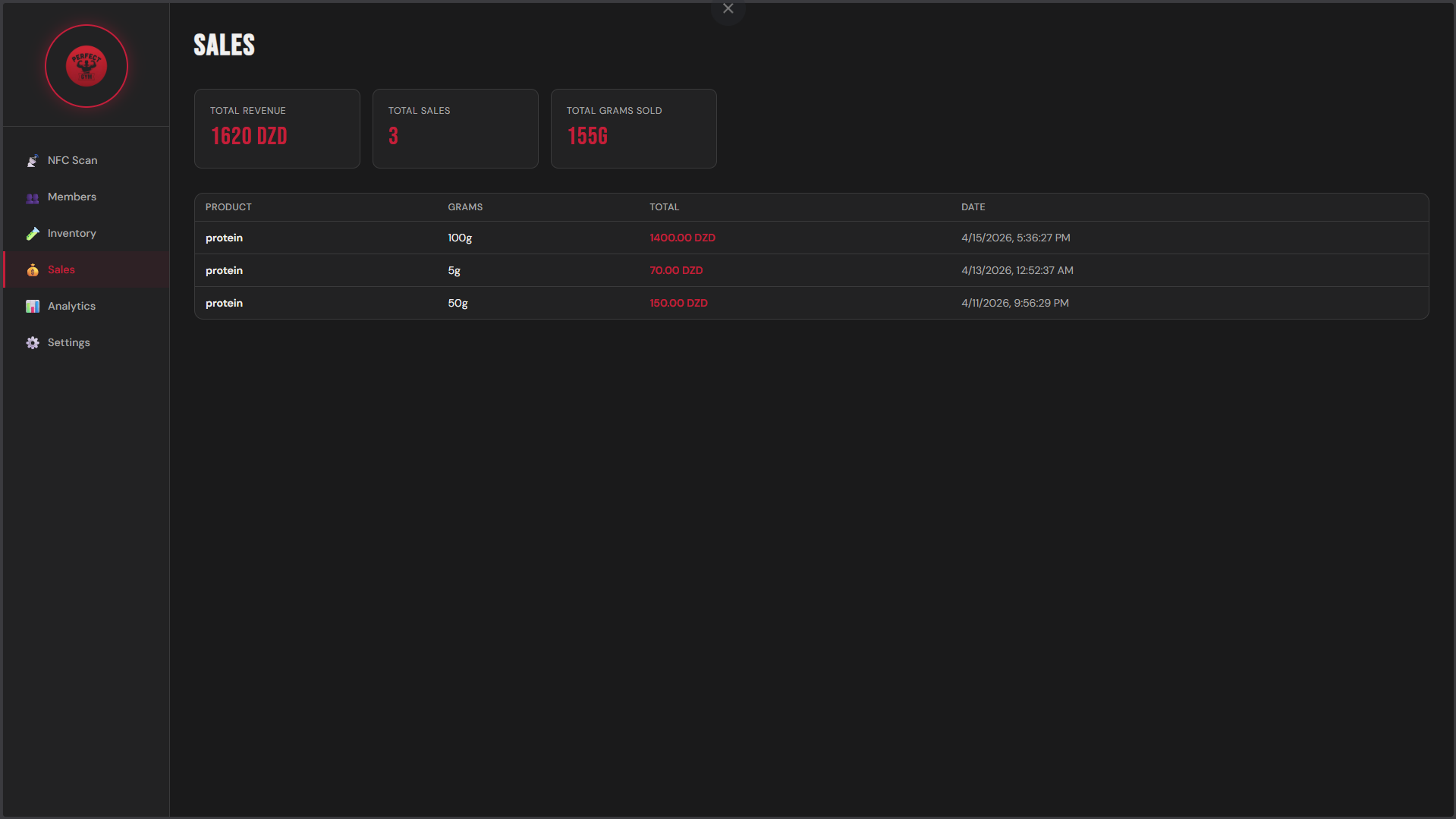 Sales Screen